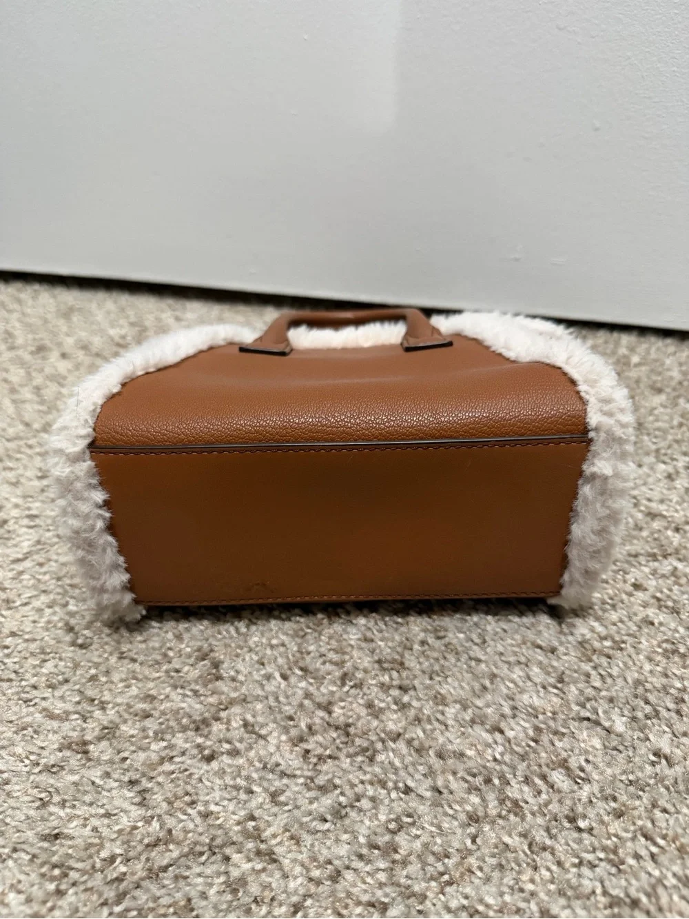 Michael Kors Mini Brown Mini Satchel with Cream Shearling Trim